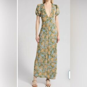 WeWoreWhat puff sleeve Satin charm dream Blue milt Maxi Dress NEW